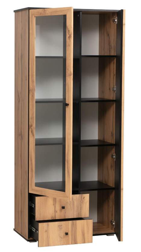 Шкаф комбинир. 51.02 "Либерти"  (опора мет.h=20мм/дуб вотан/черный/пр.Masa Decor дуб вотан/стекло )