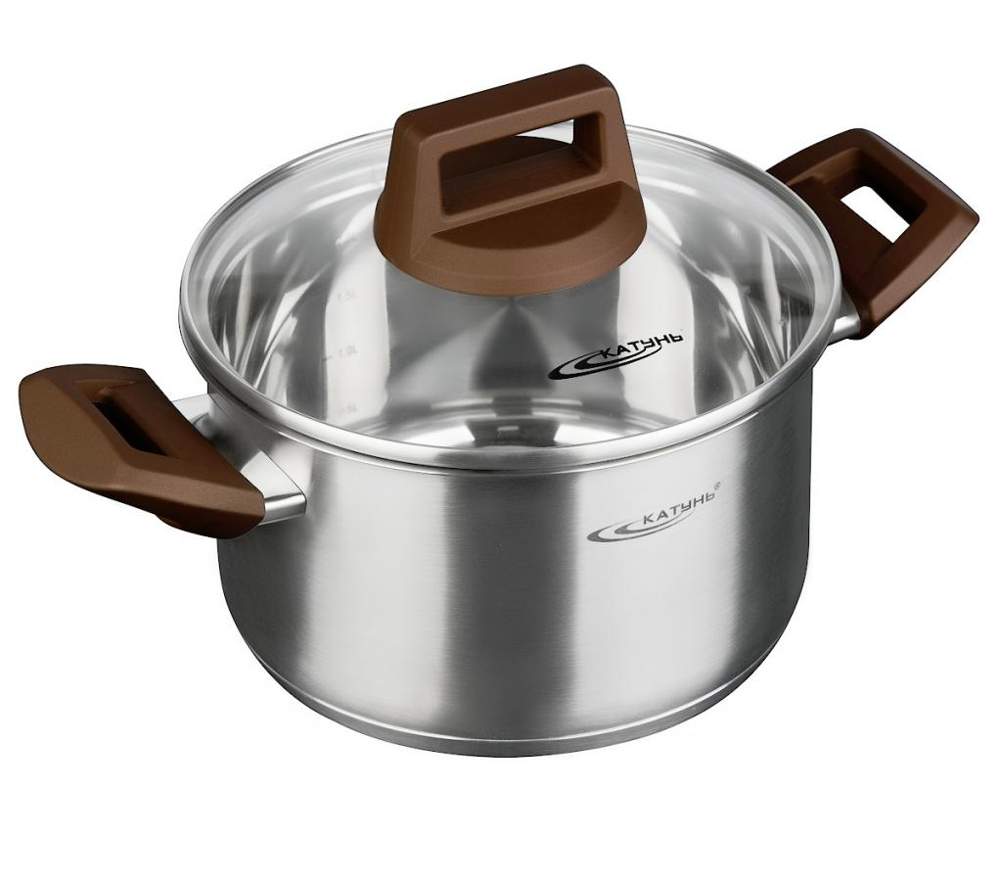 КАТУНЬ Венера Кастрюля 5,7л 24х14см капсул дно ручки(термопластик) индукция /нерж/ КТ18-D-24