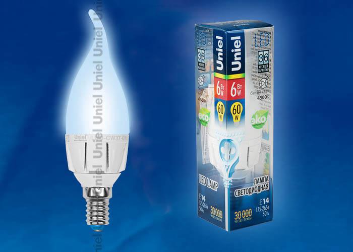 Лампа Uniel Palazzo LED-CW37-6W/NW/E14/FR  ALP01WH  07901