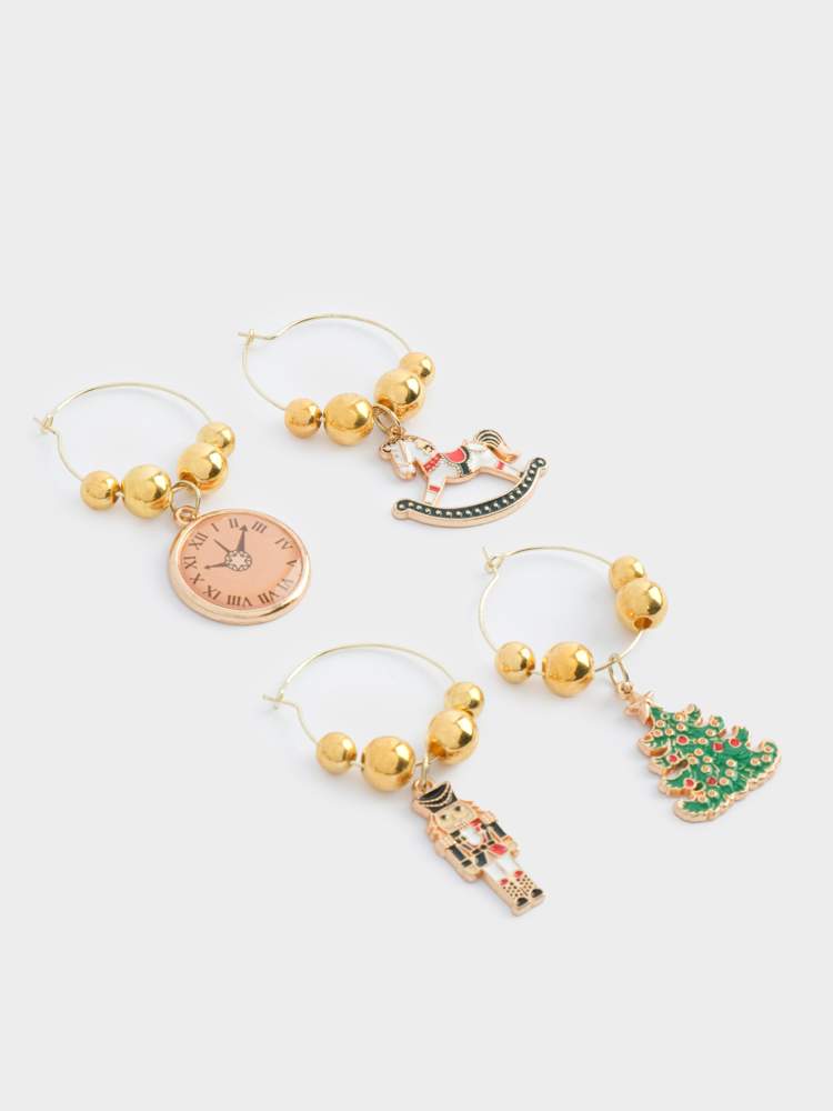 ANNA LAFARG Набор подвесок на бокалы Елка с игрушками 4шт 3см металл/эмаль ANLAF-ZN001 