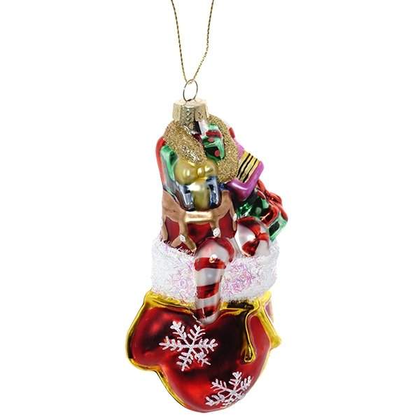 REMECO COLLECTION Игрушка елочная 719613 Варежка с подарками 7х4,8х14см (стекло)  