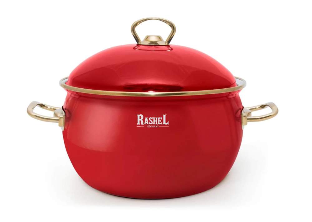 TM RASHEL Premium красная Кастрюля 3л 18см ручки(золото) металл.крышка 3х-слойная эмаль R1818