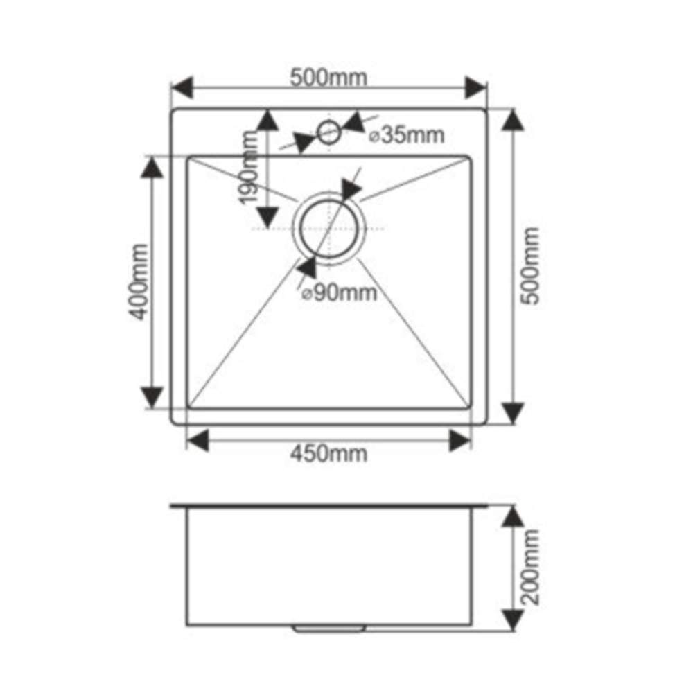 Мойка FABIA  PROFI врезная+корзина 50х50cм  3,0мм  50503
