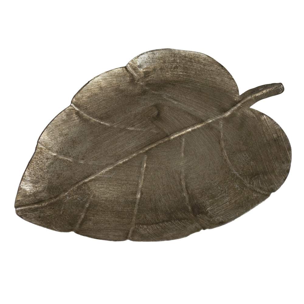 DECOLINE Блюдо Лист декоративное 35,5х23,5х4см серебро (металл) F22B275S03