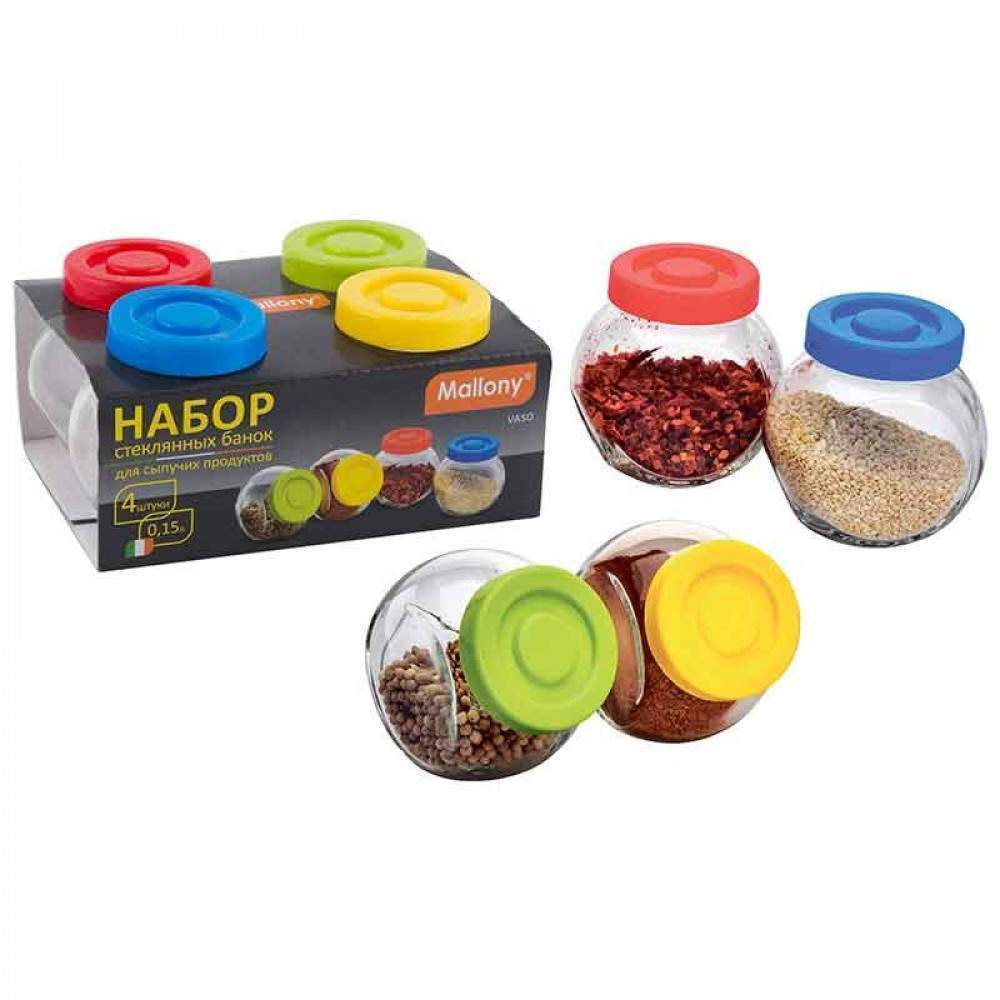 MALLONY Набор баночек д/специй 3606 Vaso 4шт 150мл с пласт. крышкой стекло