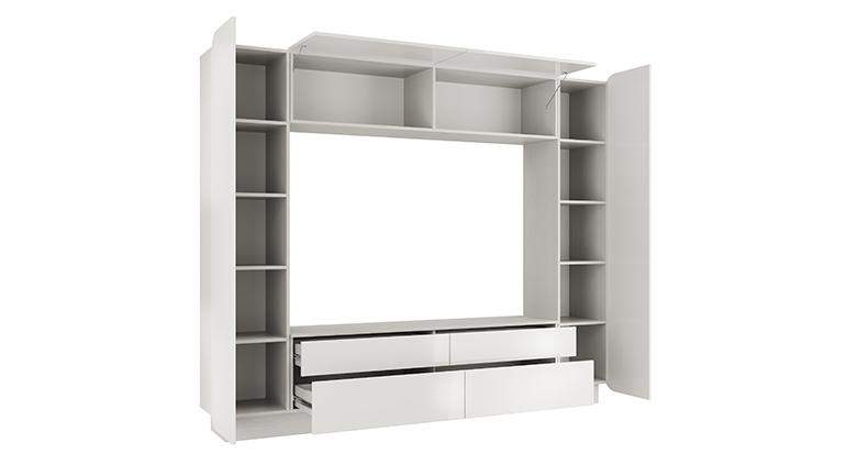 Шкаф многоцелев. Лаванда-2 (ясень шимо св./ПВХ кофе с молоком гл./ДВПО белый))