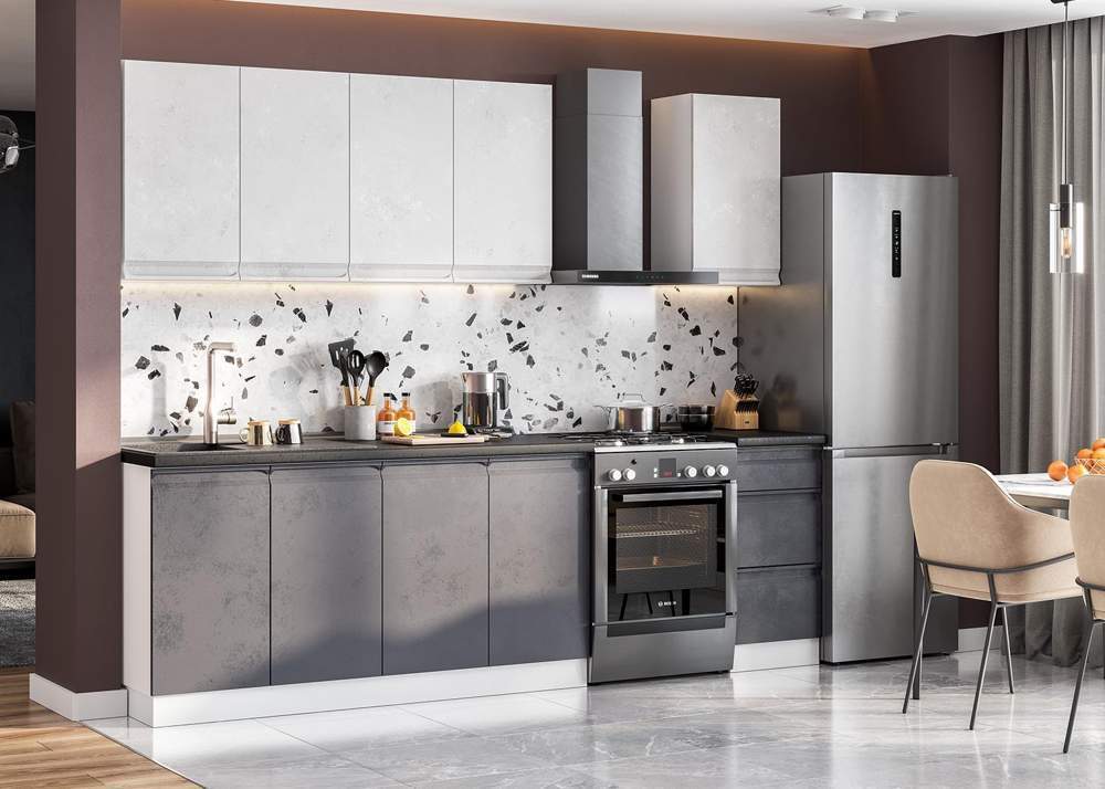 Кухня Вельвет 2,0м Белый/Бетон снежный/бетон графит+столеш.26 2000 мраморный берег