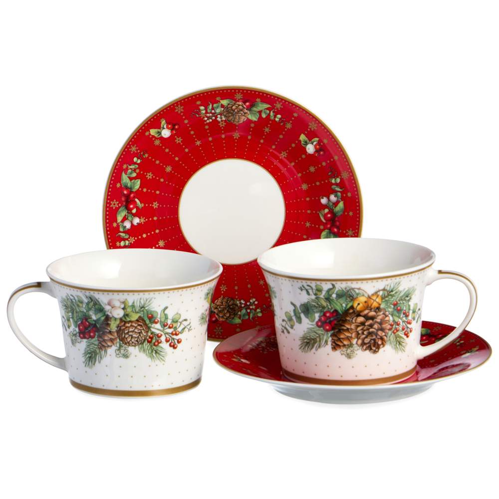 LEFARD Celebration Набор чайный 760-817-1 на 2 перс/4пр 250мл красный борт