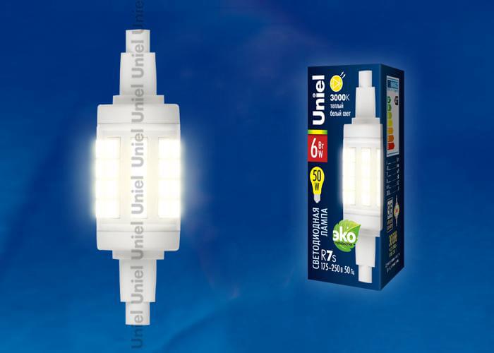 Лампа Uniel LED-J78-6W/WW/R7s/CL PLZ06WH  UL-00001554