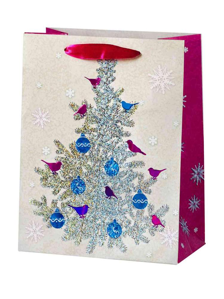 ФЕНИКС ПРЕЗЕНТ Пакет подарочный НГ 81837 Серебрянная ель 17,8х22,9х9,8см