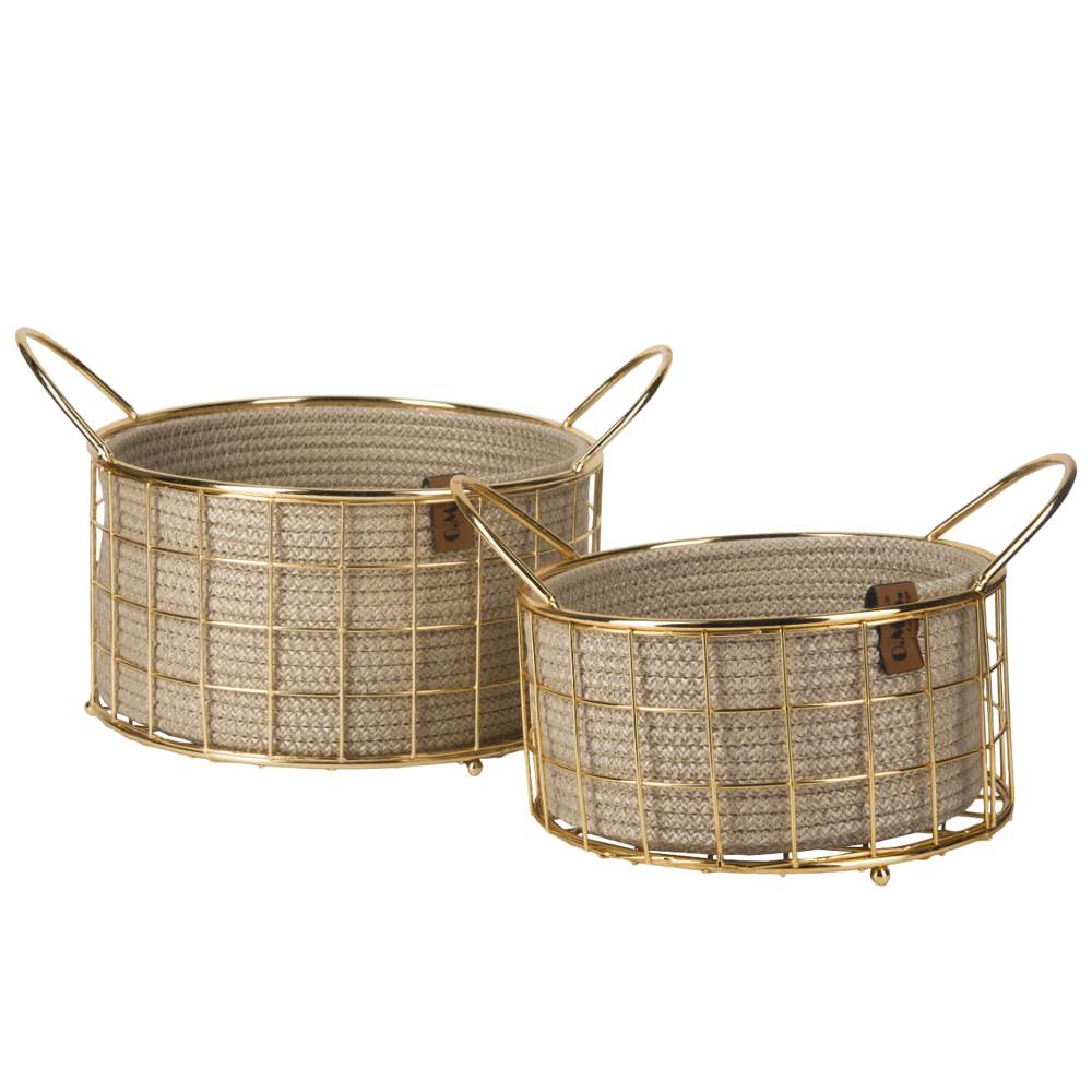 O.M.S. Корзина круглая с ручками большая металл золото 24х29,5х18см крем SPT035-GD-CRM