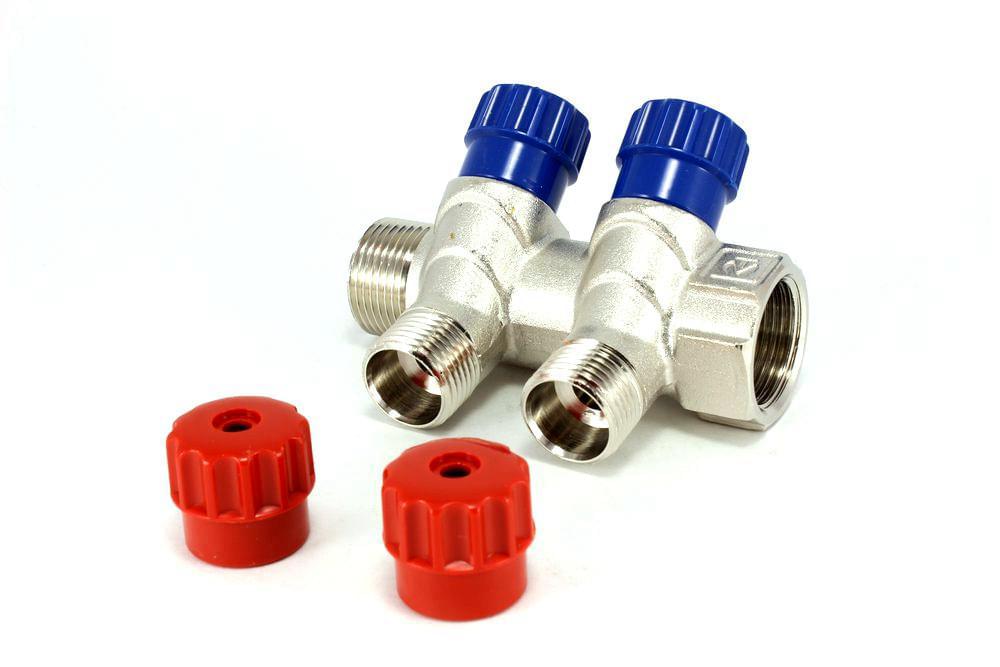 Коллектор 3/4"х2 вых 1/2"  н/р  /регул.вент./  никель  VTc.560.N.0502