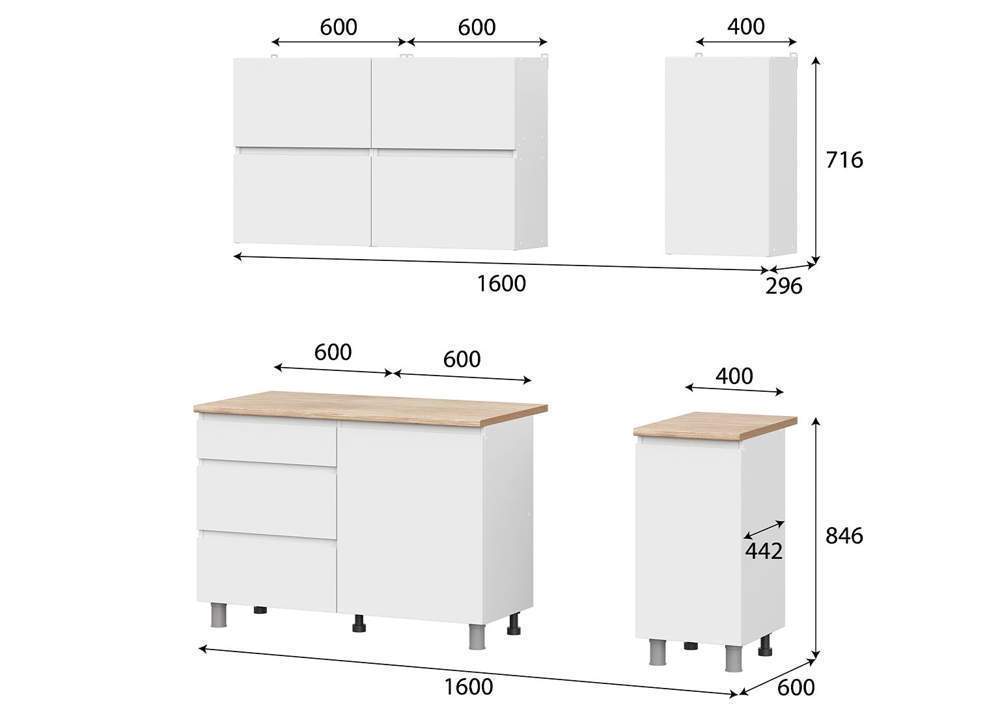 Кухня Токио 1,6м Белый текстурный/Тростник
