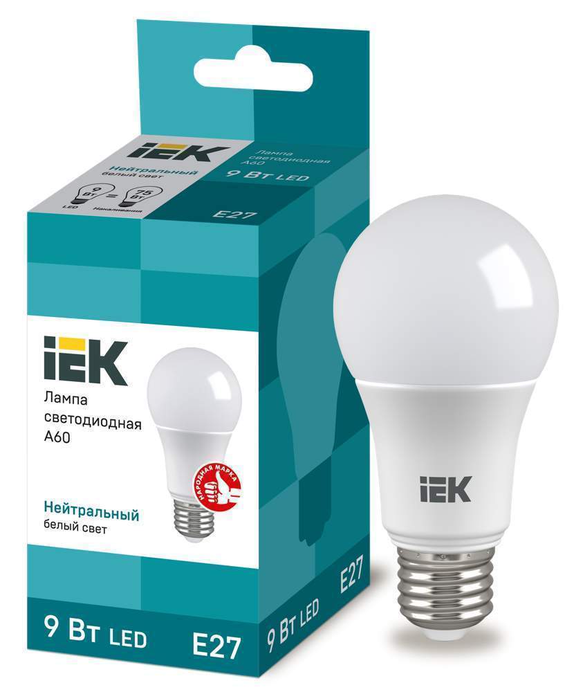 Лампа светодиодная ECO A60  9Вт грушевидная 230-240В 4000К бел. E27 IEK LLE-A60-9-230-40-E27