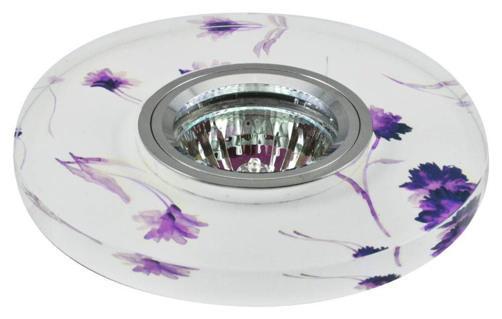 Светильник галогенный FT 794 MR16/SMD роспись круг хром/белый+цветы