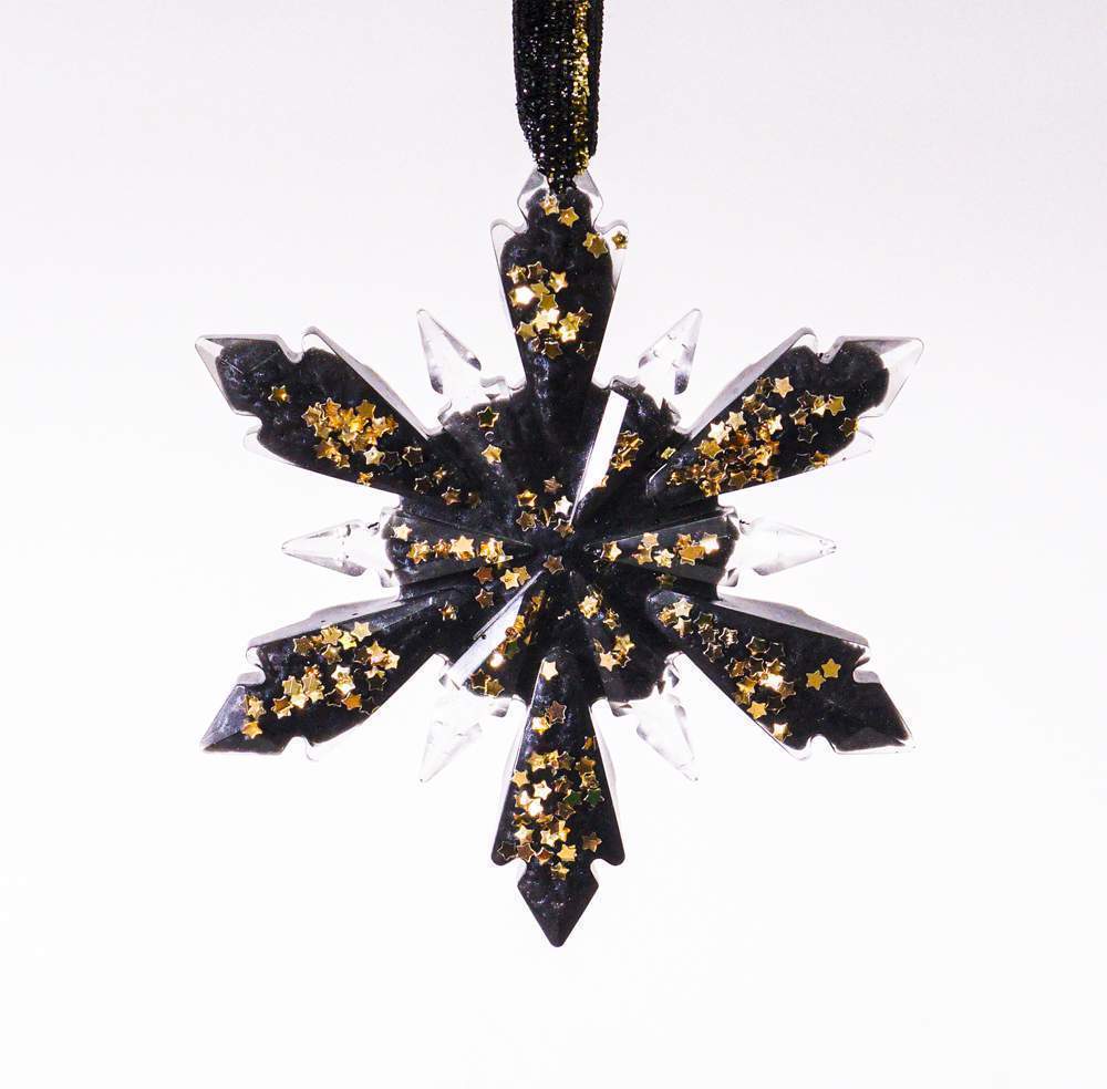 Украшение новогоднее СНЕЖИНКА 6 лучиков черная с золотом 11см