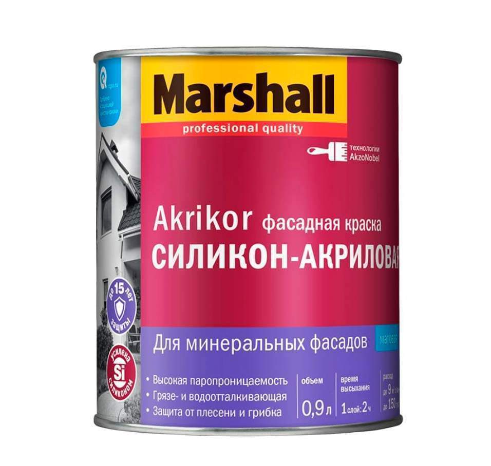 Краска Marshall / Masterline Akrikor фасадная Силикон-Акриловая  BW 0,9л  5398704