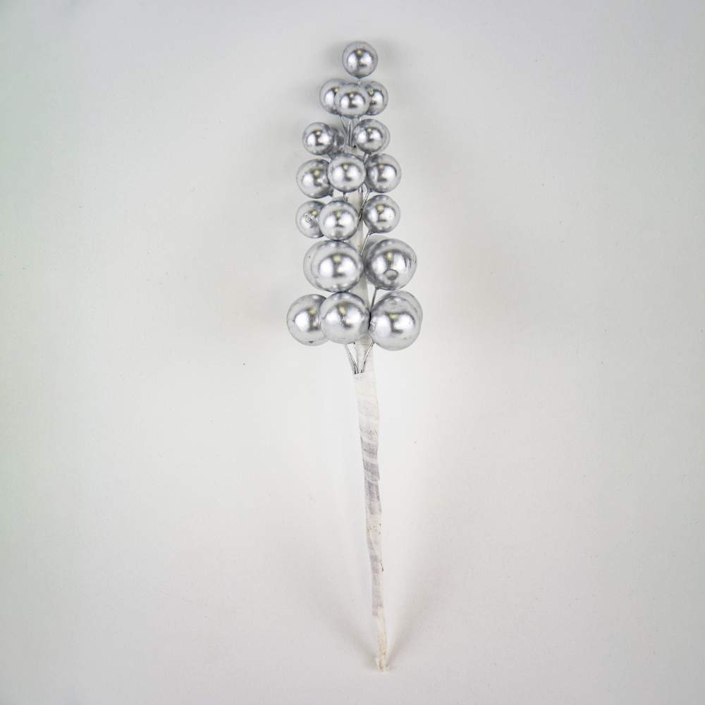 DECOLINE Ветка декоративная WHF2411S с ягодами 19см серебро 