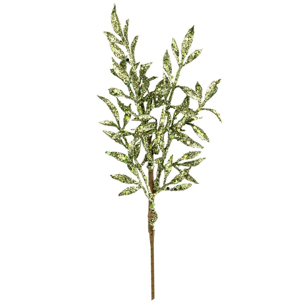 DECOLINE Ветка декоративная HY1993-Y1476 с глиттером 26см зеленый 