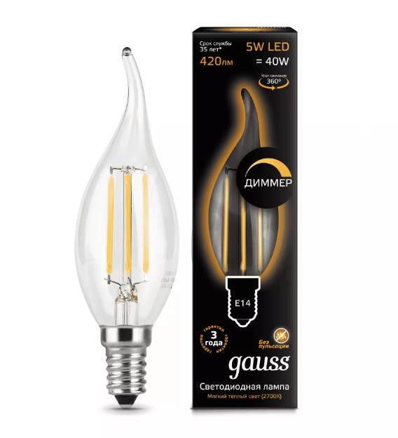 Лампа Gauss LED Filament  теплый  5W E14  2700K  104801105-D