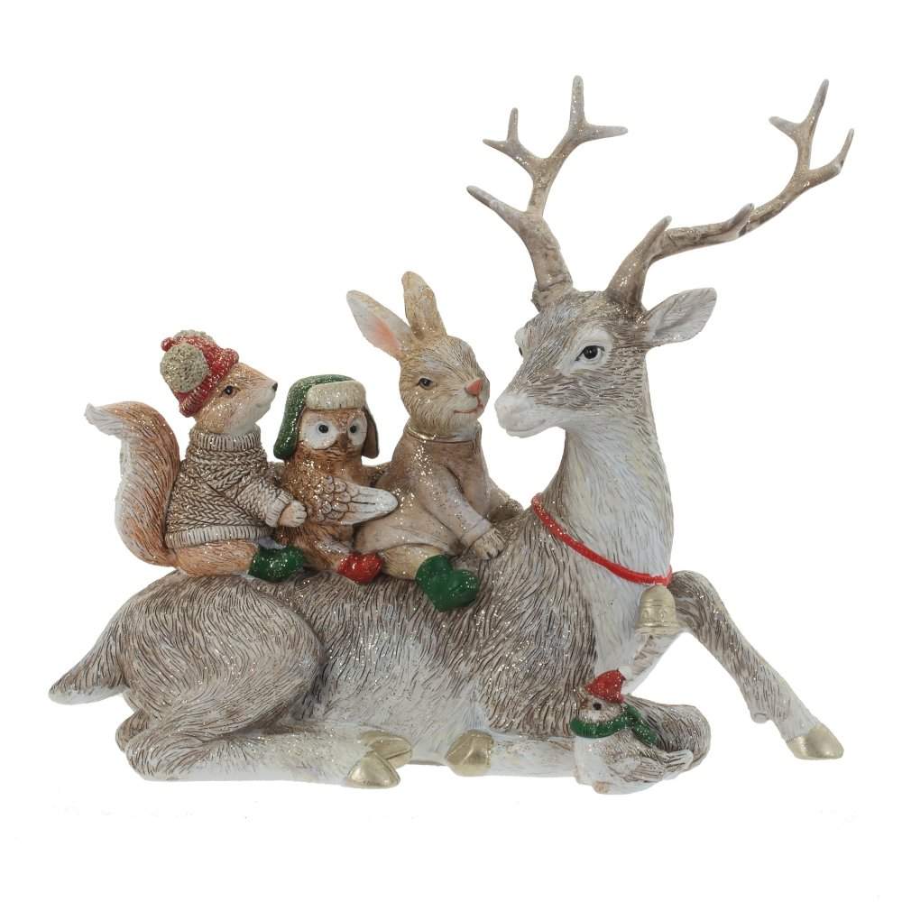 REMECO COLLECTION Фигурка 763853 Олень и лесные друзья шампань/красный/зеленый 23х6х17см (полимер)