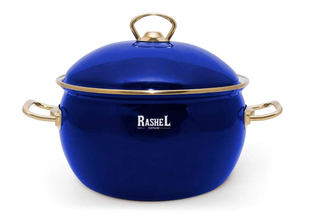 TM RASHEL Premium синяя Кастрюля 5л 22см ручки(золото) металл.крышка 3х-слойная эмаль R1222