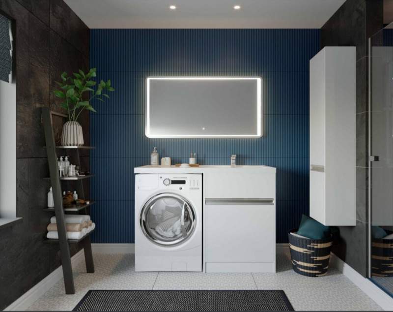 Тумба Лондри 60 п/стир.машину белая +Раковина Лондри 120  правая