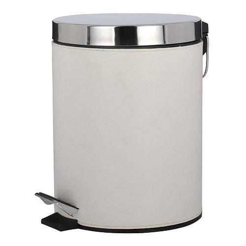 *Ведро круглое   5л с пед. нерж. сталь кожаные вставки БЕЛЫЕ с ВЫДЕЛКОЙ 9055