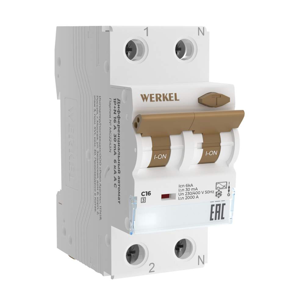 Дифференц.автомат  Werkel  1P+N  16 A 30ma 6 kA C A   W922P166/а062444