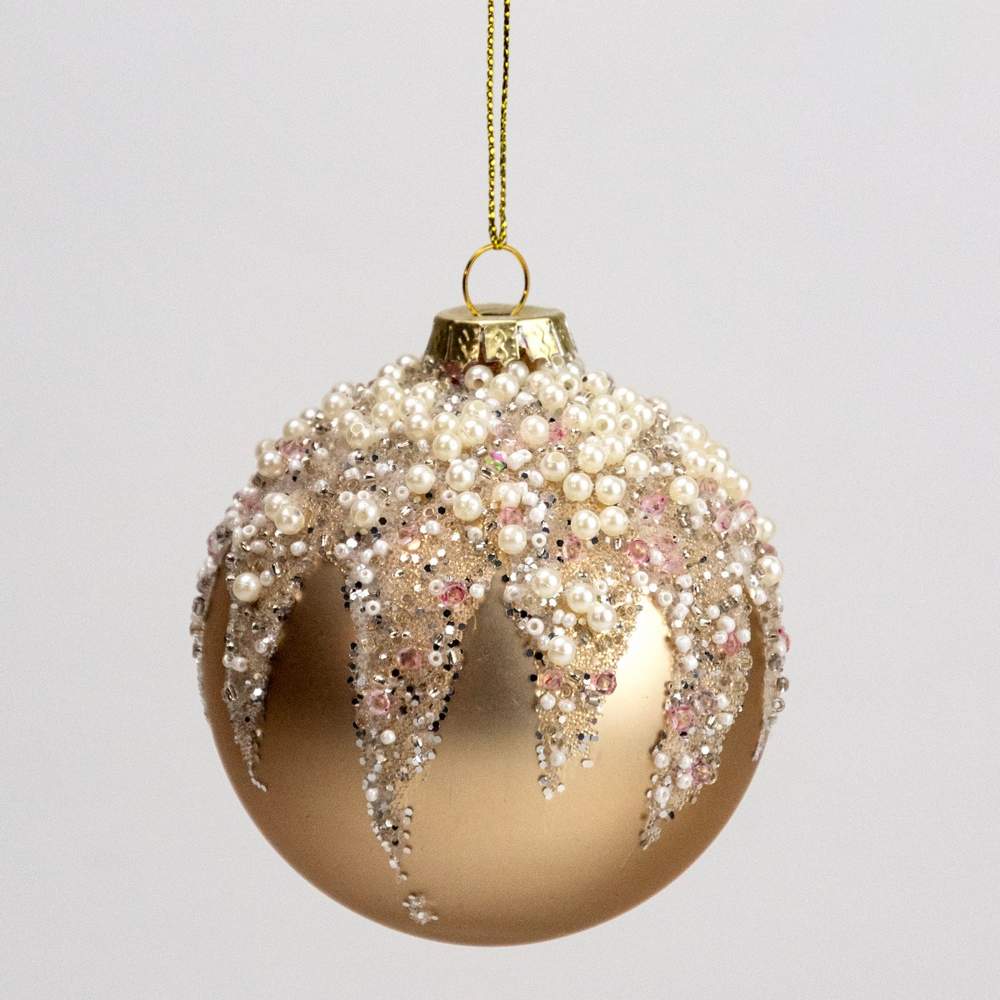 DECOLINE Игрушка елочная Шар 982312034 шампань 8см со стразами (стекло) 