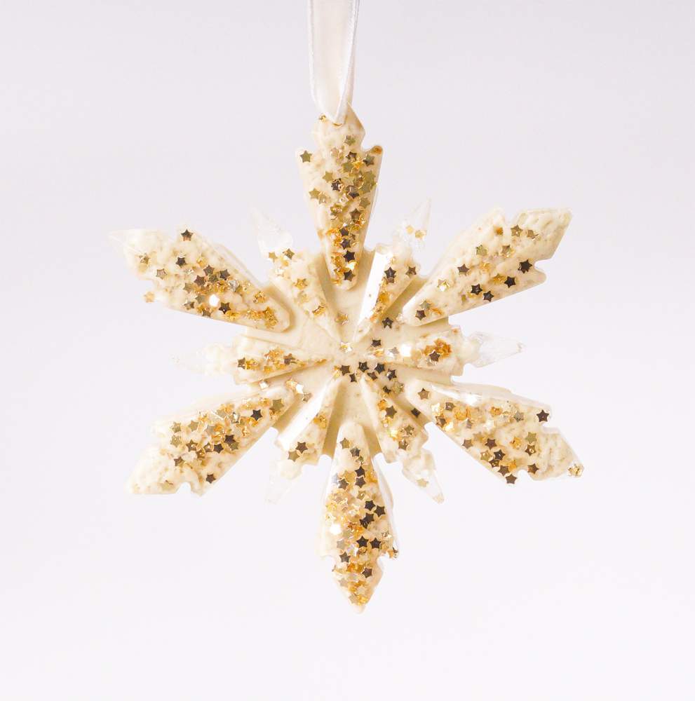 Украшение новогоднее СНЕЖИНКА 6 лучиков бежевая с золотом 11см
