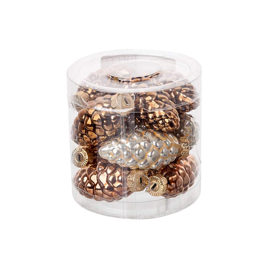 DECOLINE Набор украшений Шишки E17810-2 шампань/коричневый 5см/12шт (стекло) 