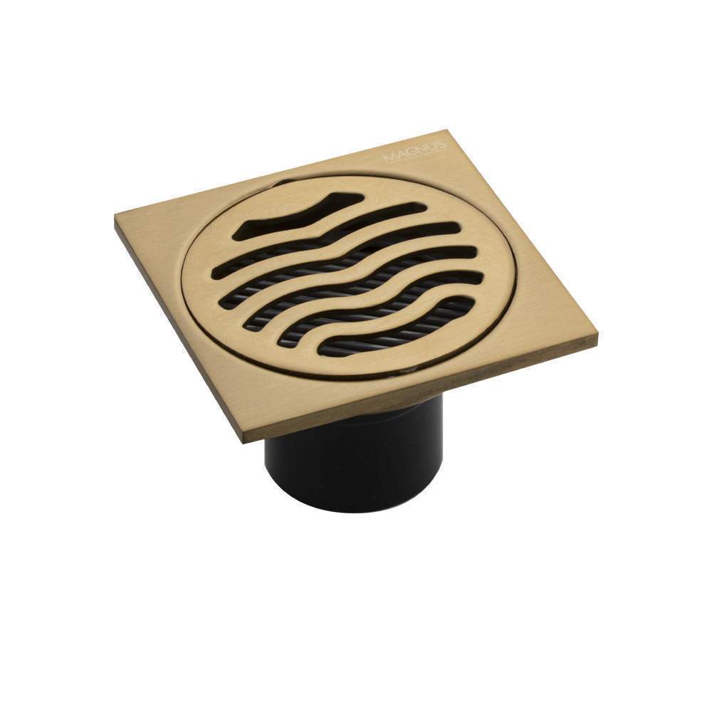 Трап MAGNUS  Золото 100*100 выход 50мм верт.крышка решетка нерж.ст.  1164