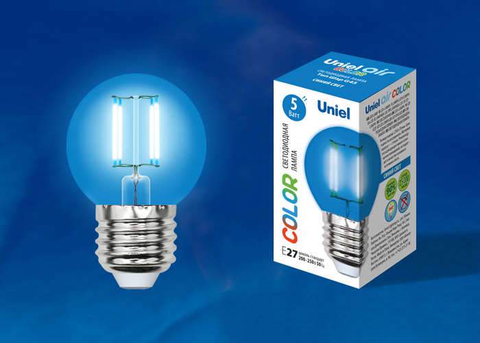 Лампа LED-G45-5W/BLUE/E27 GLA02BL  Е27