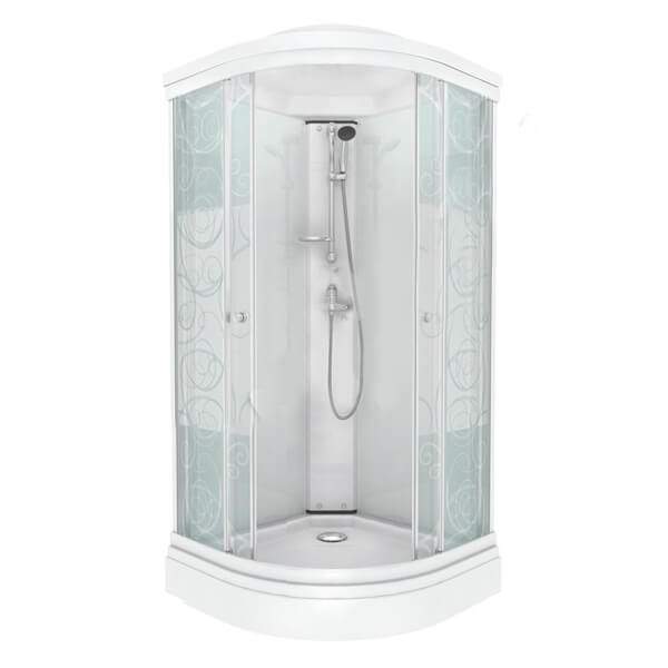 Душевая кабина "Стандарт А" Узоры  1/4 круга низ.поддон 90*90, ДН4,(7мест+ сифон D90мм)Аква белый