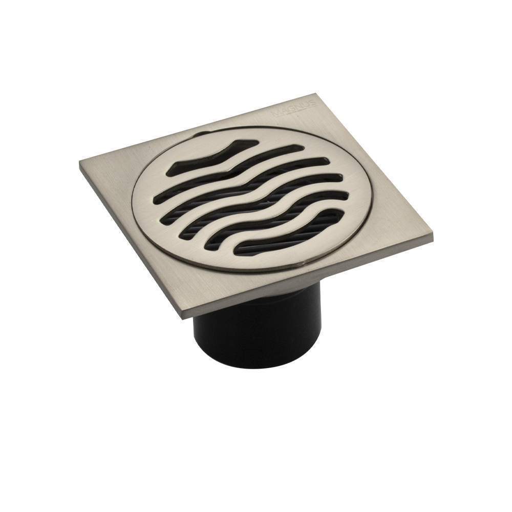 Трап MAGNUS Хром матовый 100*100 выход 50мм верт.крышка решетка  нерж.ст. 1162