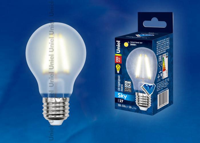 Лампа Uniel Sky LED-A60-8W/WW/E27/FR PLS02WH  UL-00000304