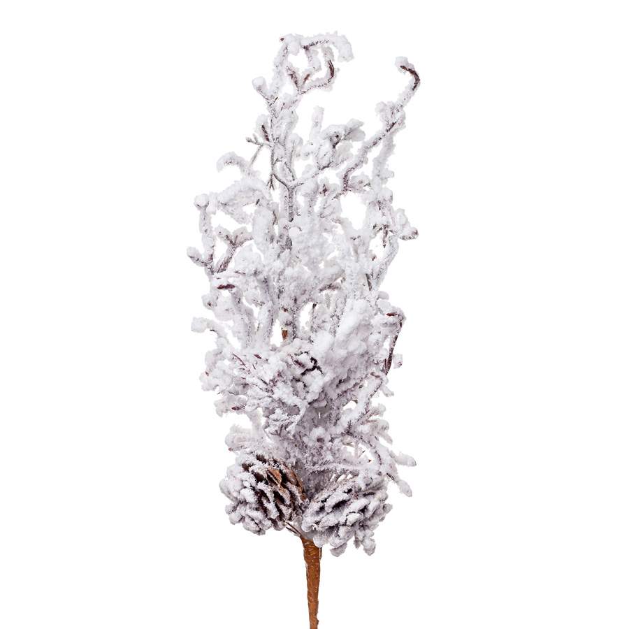 DECOLINE Ветка декоративная HZ8629.28P с шишками заснеженная 71см 