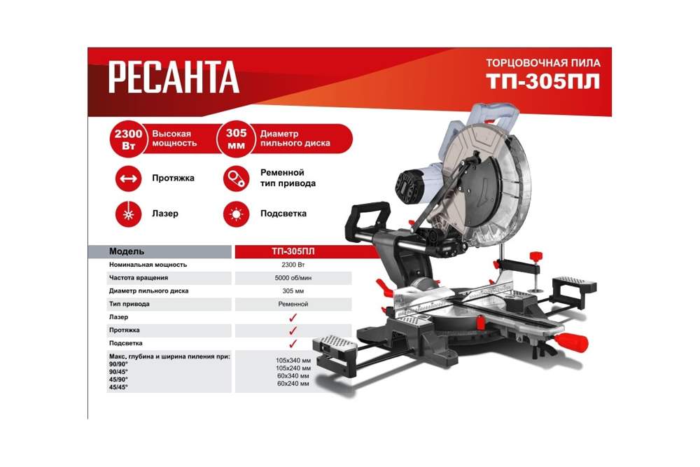 Пила торцовочная Ресанта  ПТ-305ПЛ  75/18/6
