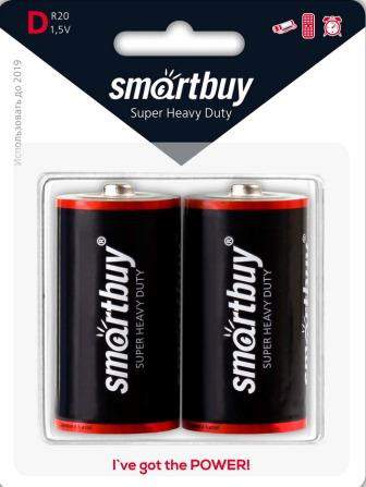 Батарейка солевая Smartbuy R20/2B (12/96)  (SBBZ-D02B)