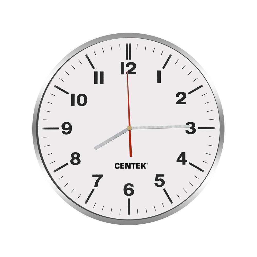 CENTEK Часы CT-7100 White 30см белый + хром плавный ход