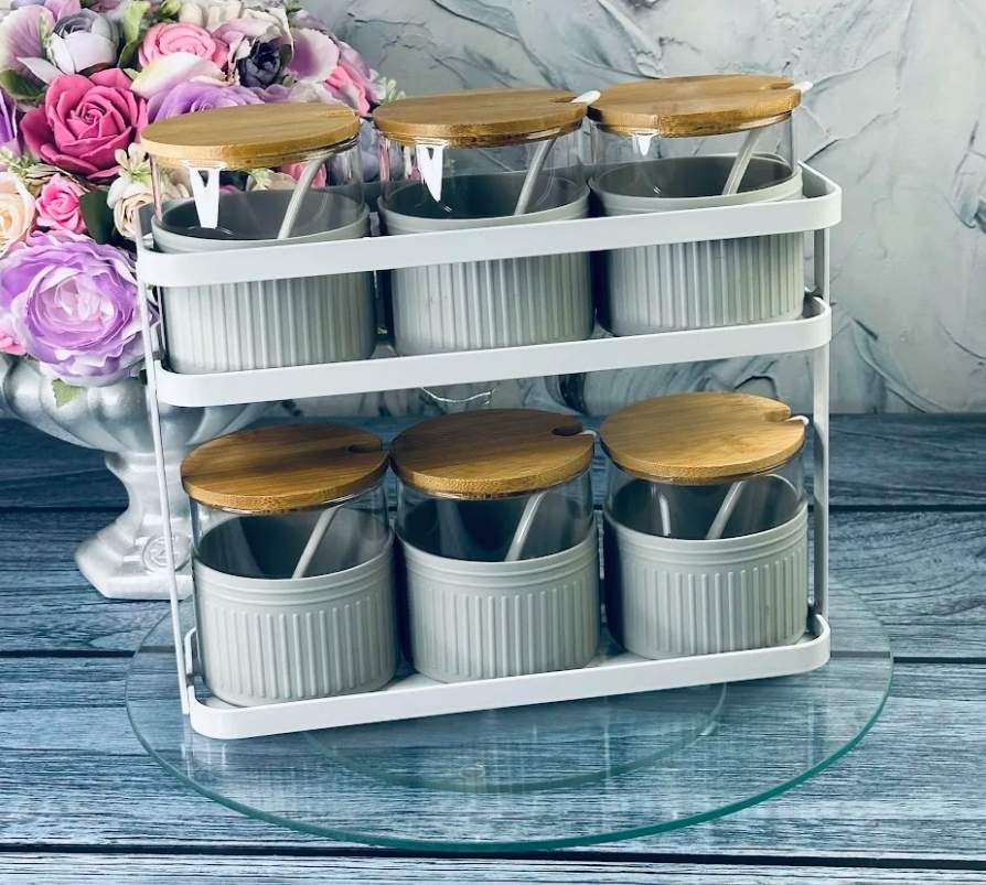 LENARDI Набор банок д/сыпучих 160-237 6шт на металлической подставке стекло/силикон