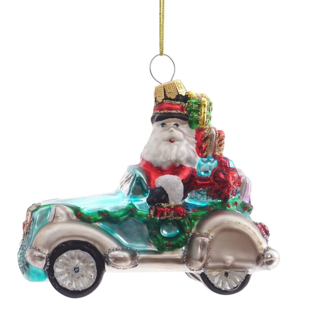 REMECO COLLECTION Игрушка елочная 809391 Дед Мороз на машине 10х5х9см (стекло)  