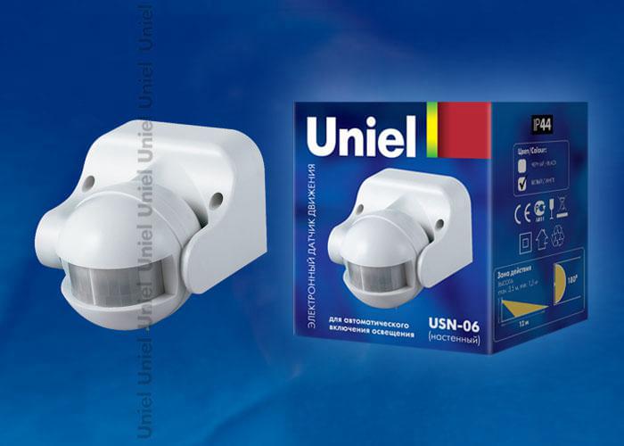 Датчик движения Uniel  USN-06-180R-1200W-3LUX-12M-0,6-1,5m/s-WH  02632
