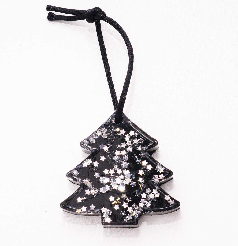 Украшение новогоднее ЕЛОЧКА черная с серебром 6см