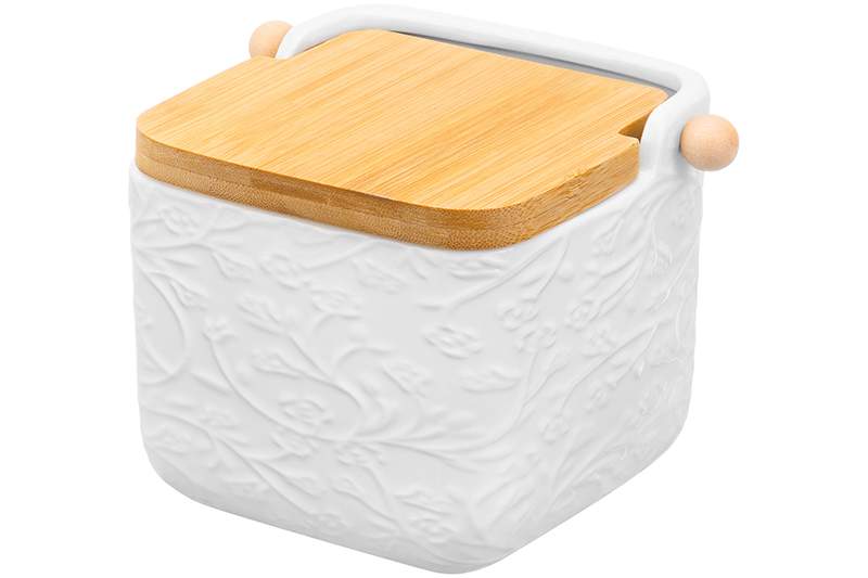 ELAN GALLERY Веточки-цветочки Банка 950307 д/сыпучих с откидной дерев.крышкой 850мл 15х12х11см