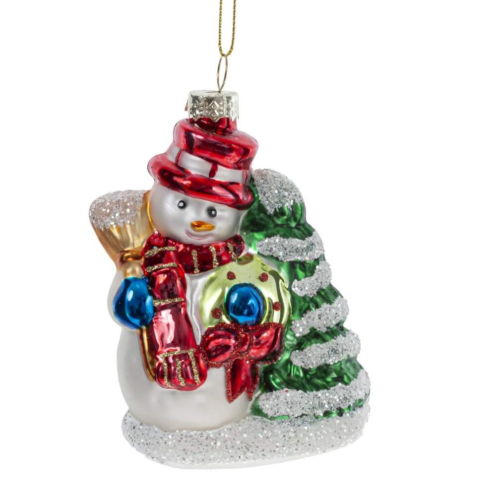 REMECO COLLECTION Игрушка елочная 812275 Снеговик у елочки 8х5х12см (стекло)  