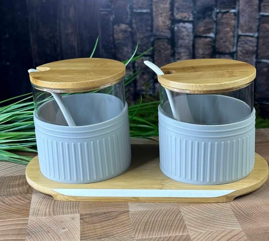 LENARDI Набор банок д/сыпучих 160-229 на подставке стекло/бамбук/силикон