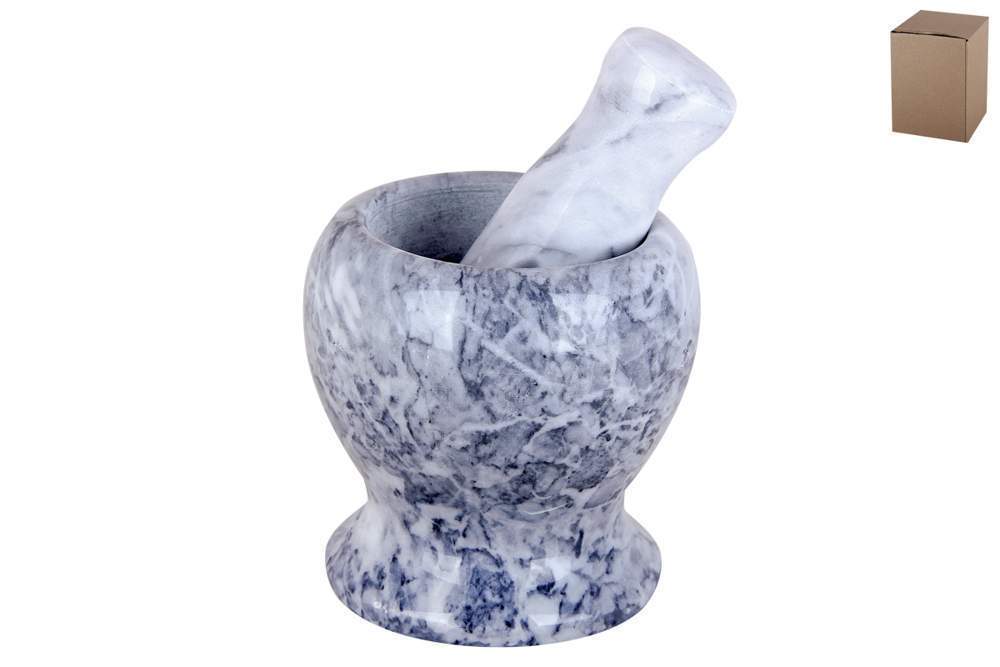 КОРАЛЛ Ступка 172565/5043 с пестиком мрамор темно-серая 10,5х10,5см