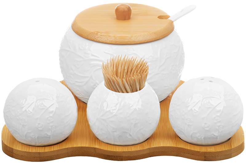 ELAN GALLERY Веточки-цветочки Набор д/сервировки 950258 сахарница 350мл+н-р д/специй на подставке